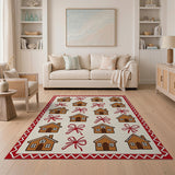 Festive Gingerbread Houses Red Bows Area Rug