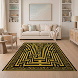 Black and Gold Greek Key Maze Area Rug
