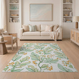Botanical Green Leaves Orange Berries Area Rug