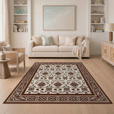 Beige Floral Persian Area Rug with Ornate Brown Border