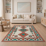 Teal and Red Geometric Southwestern Area Rug