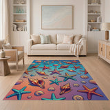 Vibrant Seashell Starfish Coastal Area Rug