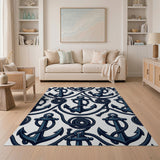 Blue and Teal Nautical Navy Anchor Rope Area Rug