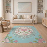 Pink Floral Oval Medallion Area Rug