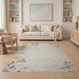 Beige and Neutral Beige Floral Vine Area Rug