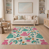 Whimsical Meditating Cats Floral Area Rug