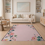 Blush Pink Blush Pink Floral Border Area Rug