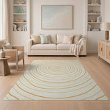 Tree Rings Abstract Area Rug in Soft Beiges