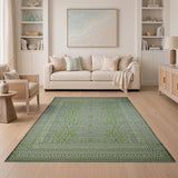 Green Floral Branch Area Rug with Intricate Borders