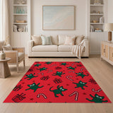 Playful Green Cartoon Cats Christmas Candy Cane Rug