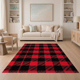 Bold Black Red Plaid Rustic Farmhouse Rug
