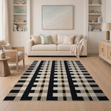 Modern Black White Plaid Grid Area Rug
