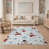 Festive Cartoon Snowmen with Red Scarves Area Rug