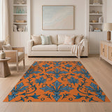 Vibrant Orange Blue Fleur-de-Lis Area Rug