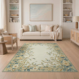 Vintage Floral Border Area Rug in Cream Teal