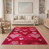 Red Vibrant Red Overlapping Hearts Area Rug