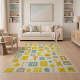 Yellow Alphabet Kids Cartoon Area Rug