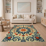 Ornate Navy Blue Coral Starburst Persian Rug