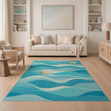 Teal Ocean Waves Seashell Coastal Rug