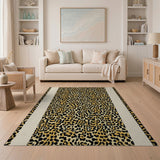 Golden Leopard Print Area Rug with Beige Borders