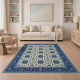 Blue and Teal Ivory Blue Traditional Persian Area Rug