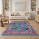 Teal Pink Traditional Persian Area Rug