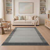 Black White Framed Stripe Area Rug