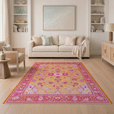 Hot Pink Orange Persian Floral Area Rug