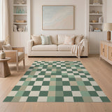 Green Checkered Rustic Area Rug
