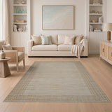 Beige and Neutral Coastal Beach Beige Woven Border Area Rug