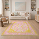 Pink Yellow Abstract Spot Washable Area Rug