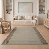 Beige Woven Area Rug with Brown Dotted Borders