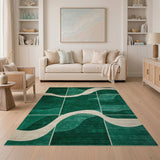 Green Wavy Grid Modern Area Rug