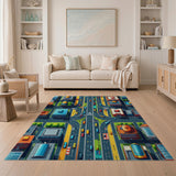 Vibrant City Intersection Aerial View Area Rug