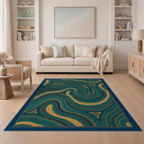 Teal Gold Swirl Abstract Area Rug