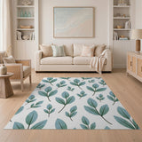 Teal Eucalyptus Leaves Boho Area Rug