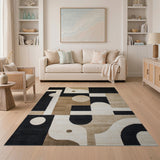 Geometric Modern Curved Geometric Black White Area Rug