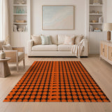 Bold Orange Black Grid Mesh Area Rug