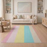 ODIKA Pastel Rainbow Striped Washable Area Rug - Low Pile Non-Slip Kids Room Carpet