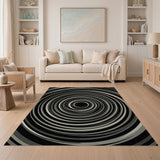 Black White Concentric Circles Area Rug