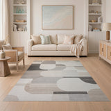 Grey Modern Grey Geometric Oval Area Rug