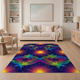 Neon Rainbow Dogs and Stars Kids Area Rug