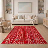 Red Bold Red Geometric Line Area Rug