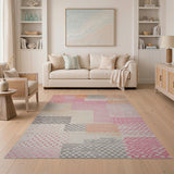 Vibrant Pink Orange Geometric Patchwork Rug