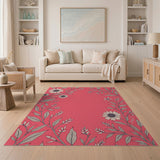Vibrant Pink Sunflower Line Art Area Rug