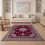 Ornate Red Persian Area Rug with White Floral Motifs