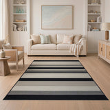 Geometric Modern Black and White Bold Black White Striped Geometric Rug