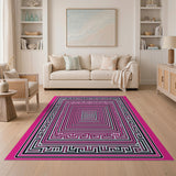 Pink Pink Labyrinth Maze Geometric Area Rug