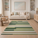 Modern Green Striped Geometric Area Rug