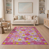 Vibrant Pink Daisy Floral Vintage Area Rug
